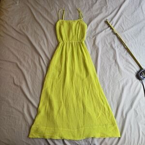 Stateside sz XS cutout back Neon Yellow Sundress swim coverup 100% cotton EUC